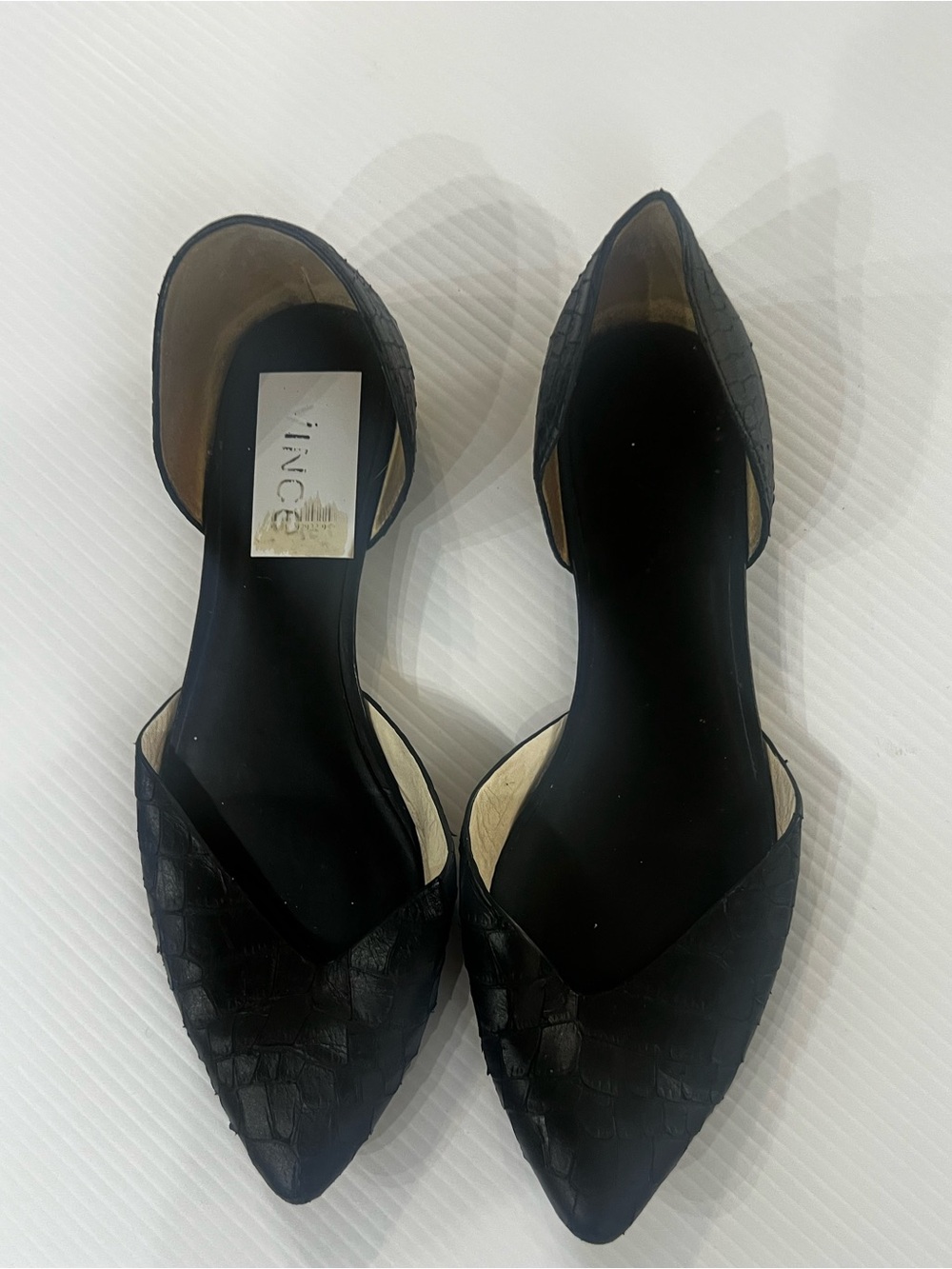 Vince Black Croc-Embossed Pointed D'Orsay Flats